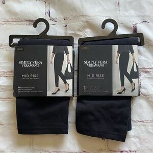 Simply Vera Vera Wang Leggings L Black Mid Rise Cotton Stretch Lot 2